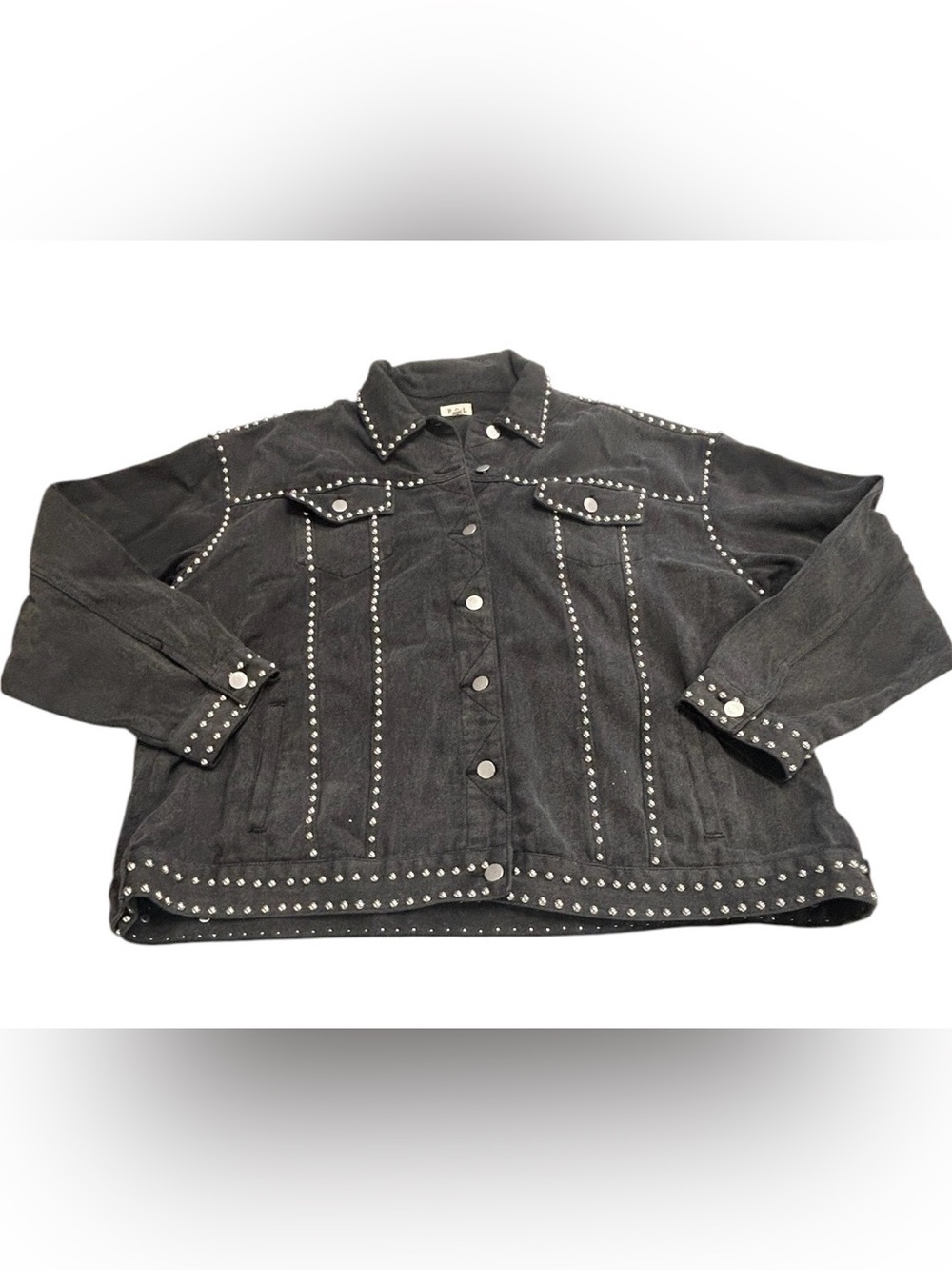 POL Women’s XL Black Studded Rhinestone Denim Jacket Oversized Western Y2K